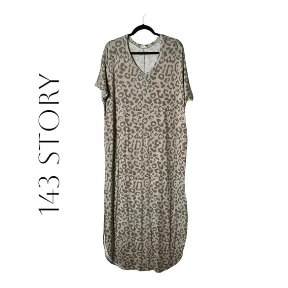 2017. 143 STORY LEOPARD PRINT BROWN/TAN IN COLOR MAXI LENGTH DRESS SIZE LARGE - Picture 2 of 9
